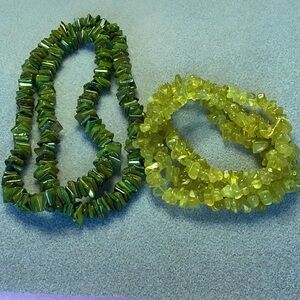 FINAL SALE PRICE Green & Yellow Stone Chip Necklace Set